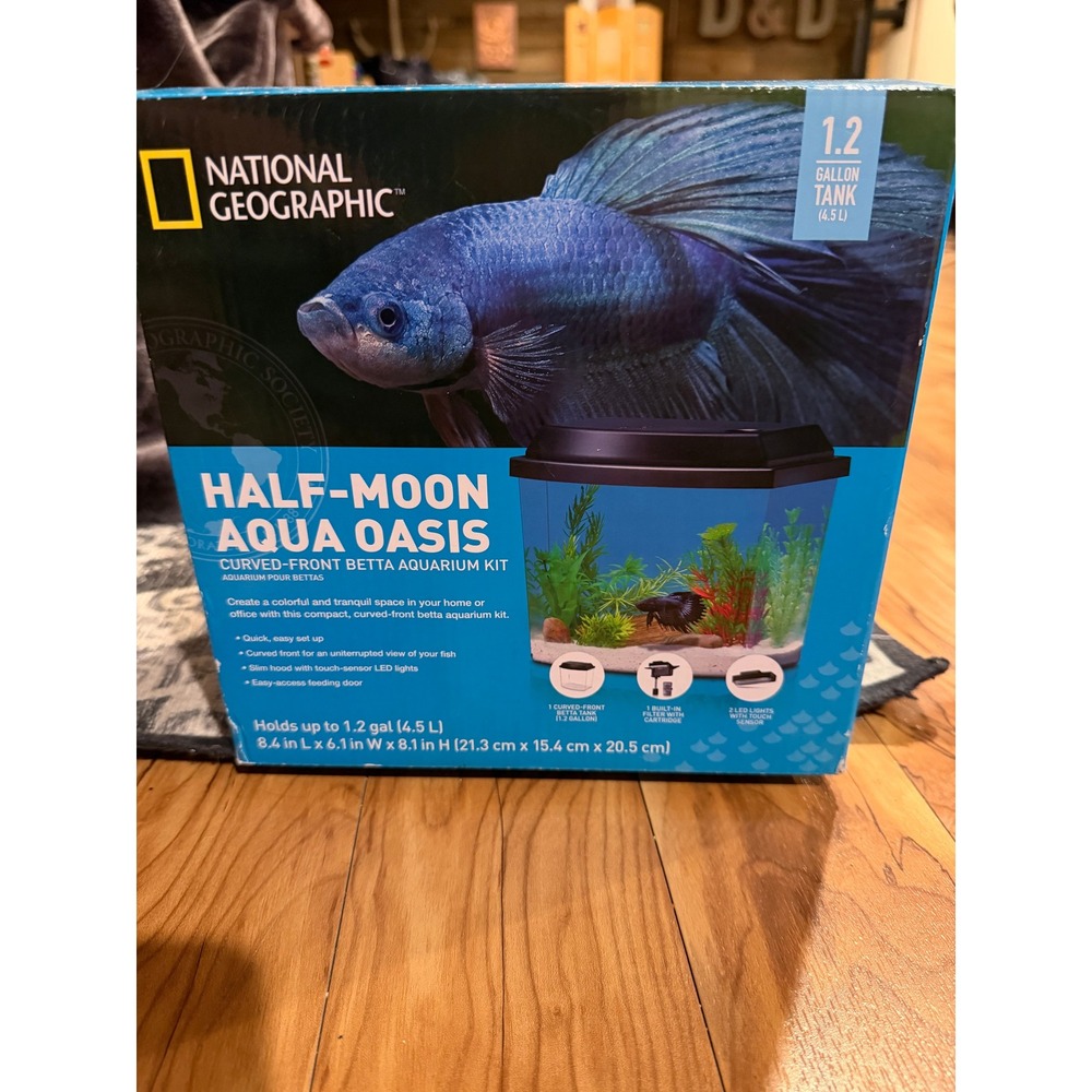 National Geographic Half Moon Aqua Oasis 1.2 Gallon Betta Aquarium Kit New